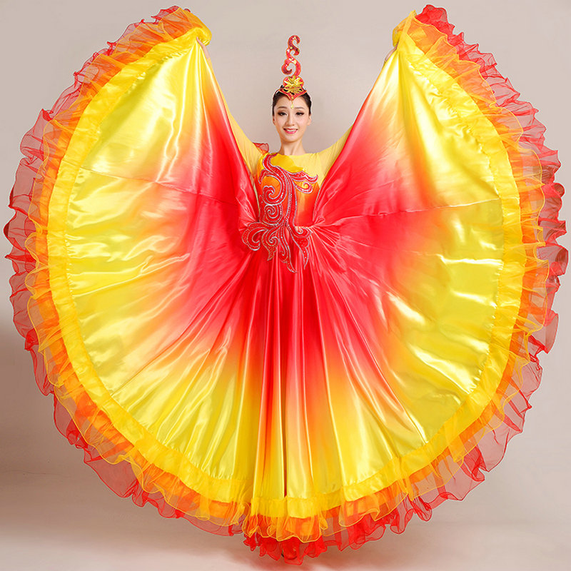 2022 스페인어 플라멩코 스커트 오프닝 댄스 큰 진자 드레스 성인 여성 현대 무용 무대 공연 의상